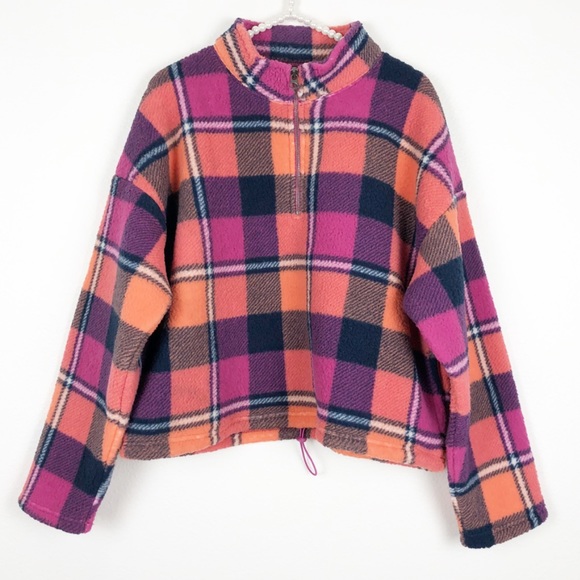 Ae Plaid Fleece Half Zip Pullover 